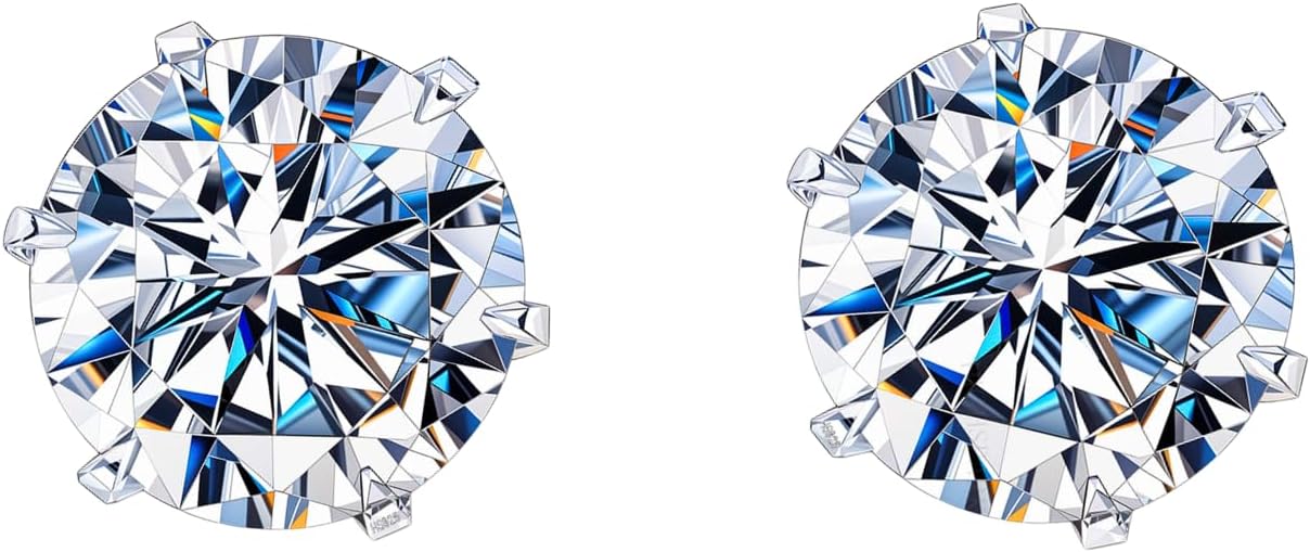 925 Silver Solitaire Stud Earrings | 92.5 Sterling Silver & Round Brilliant Cubic Zirconia Tops for Men Women