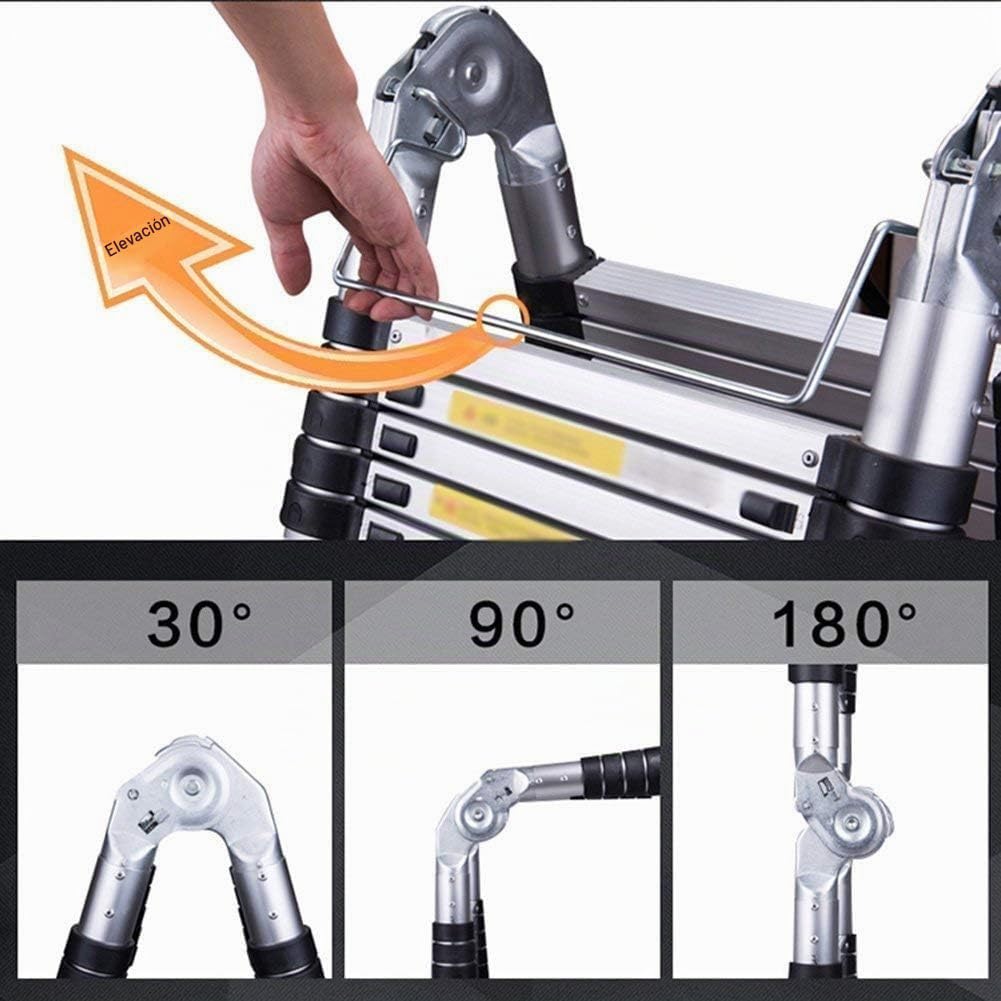 COOCHEER Escalera telescópica de 5 m, de Aluminio, Extensible con 16 peldaños, 5 Metros, Escalera Multiusos hasta 150 kg, para ático y hogar