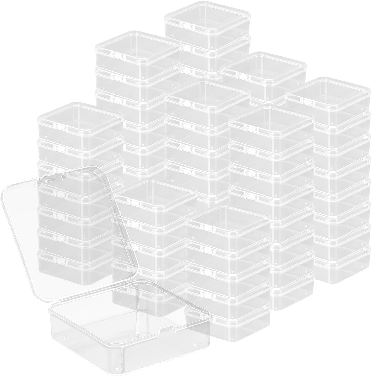 120 Pcs 3x3x1 Inch Clear Plastic Storage Boxes with Hinged Lid, Bead Storage Containers for Diamond Painting Beads Craft Supplies
