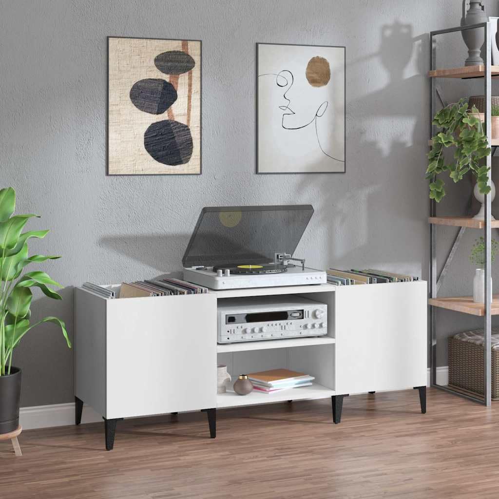 Armadio in legno bianco, 121 x 38 x 48 cm, con gambe in metallo, spazio per dischi in vinile, armadio versatile per soggiorno, ufficio, conservazione e organizzazione