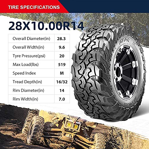 Image of OBOR Brawler UTV Tire - 28x10R14, 10 Ply Radial Tire for UTV /SxS Side by Side - Tubeless