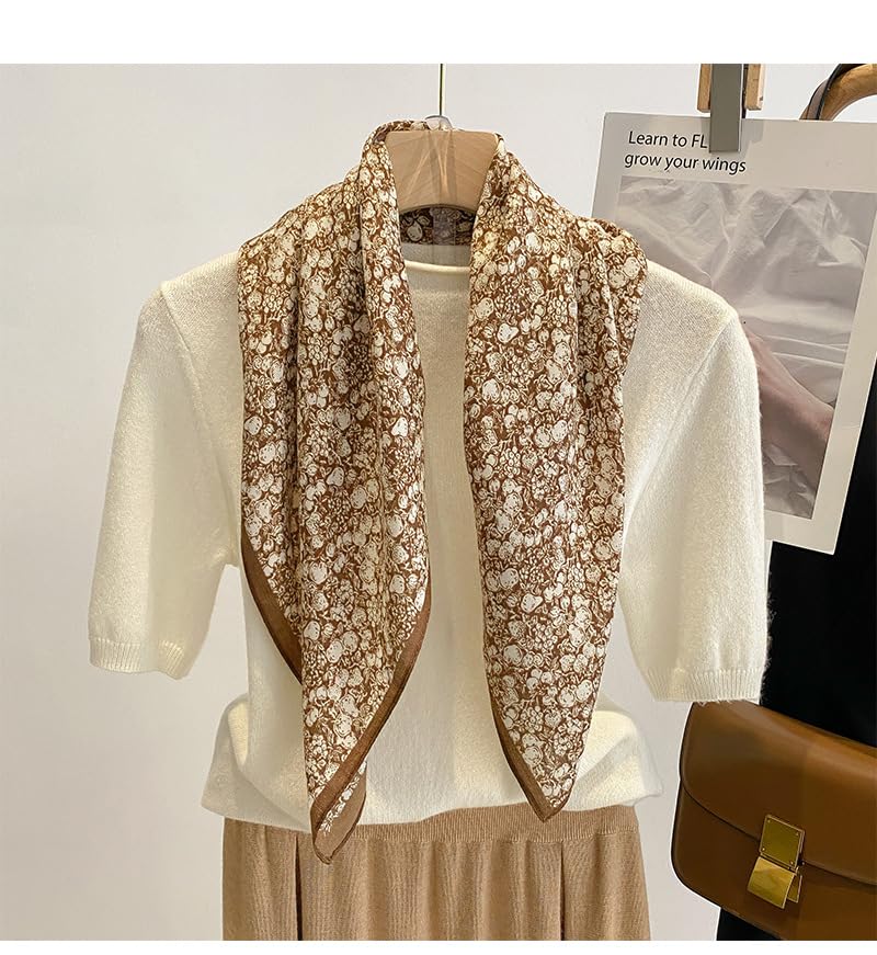 Square Scarf for Women 27”27'' Scarves Cotton Feeling Neckerchief Printed Floral Headscarf Hair Wraps 1/2/3 PCS Set3