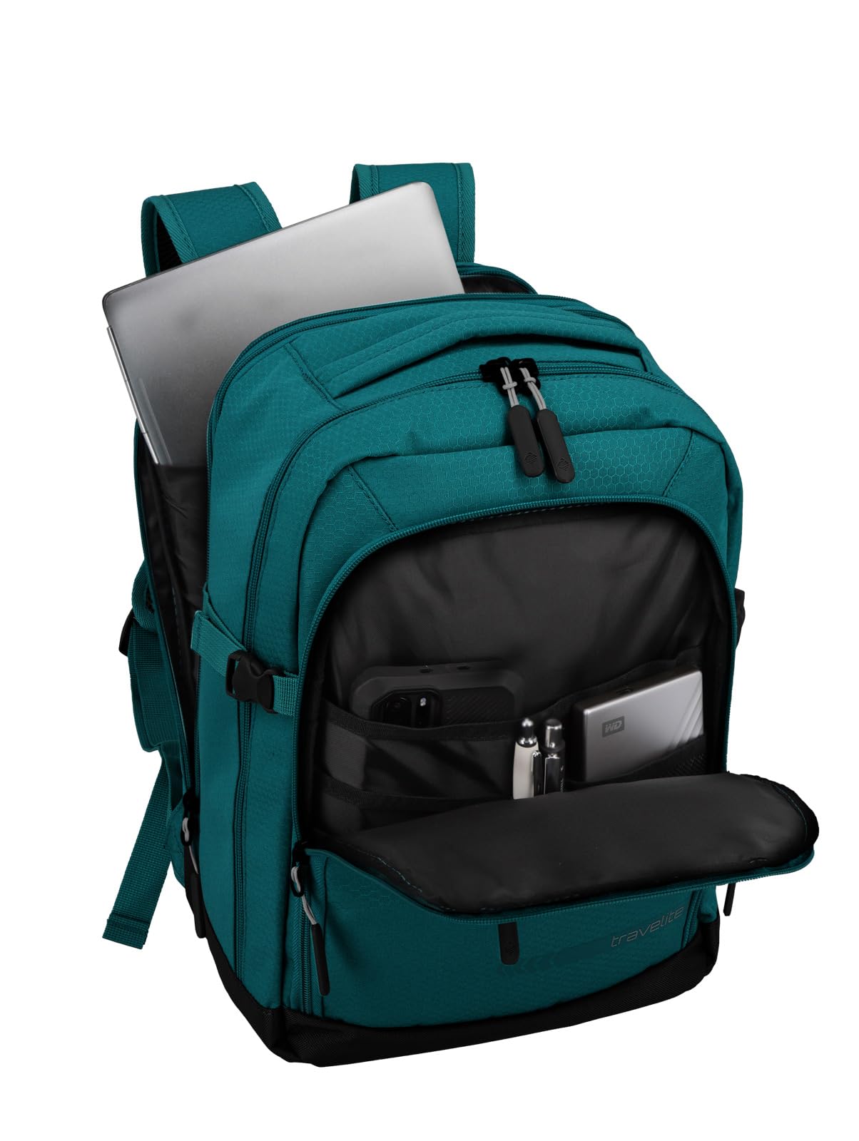 travelite zaino per il bagaglio a mano, dimensioni RyanAir, KICK OFF, Zaino per laptop da 13 pollici, con ripiegamento elastico, 40 cm, 20-23 litri