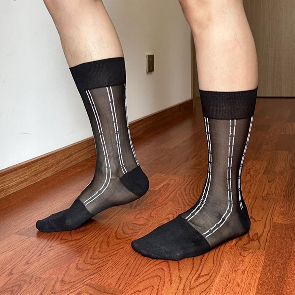 Elegant Mens Pattern Sheer Dress Socks Business Wear Thin Middle Tube Calf Length Socks for Formal