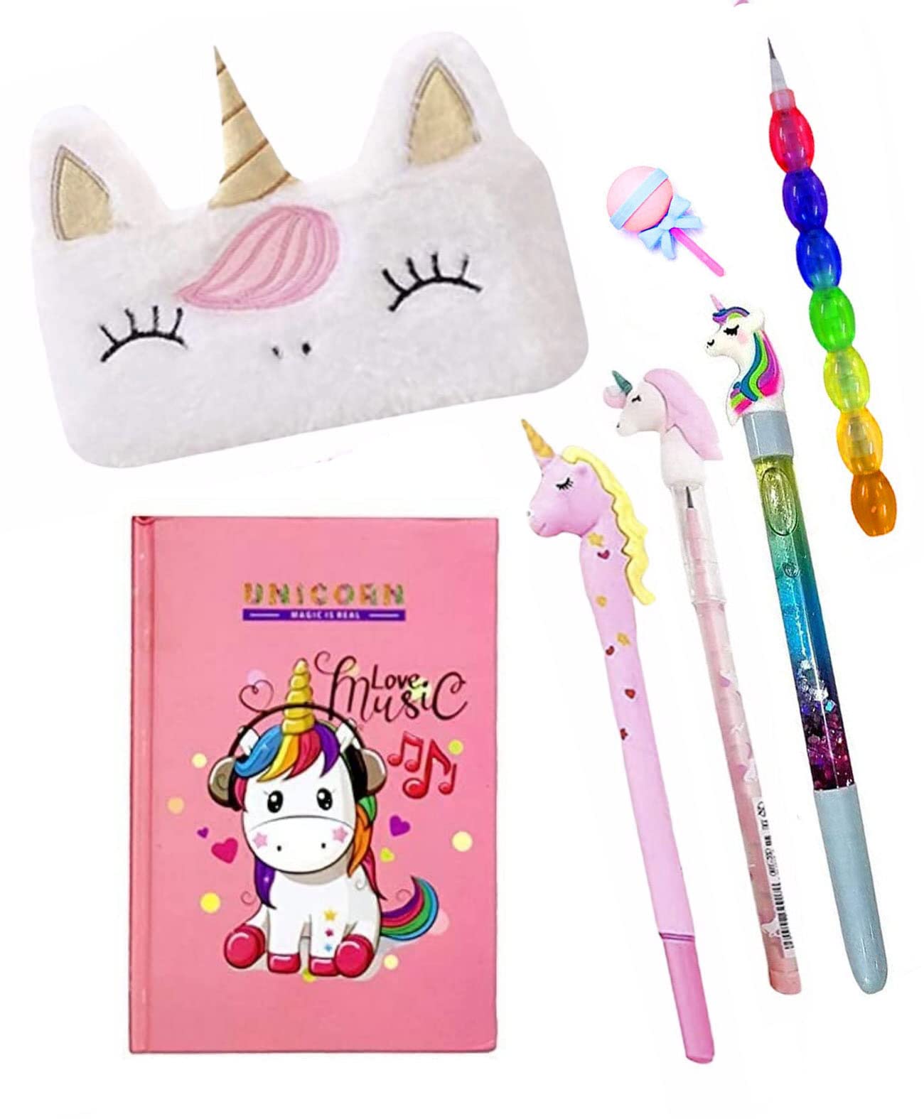 KOBBET® 7 Piece Unicorn Stationery Set for Girls, a6 Size Unicorn Diary Notebook for Girls with Fur Pencil Box, Pencil Pouch, Unicorn Pen, Unicorn Bullet Pencil, Designer Eraser (with Diary) (B09X79JLHG) Amazon Price History, Amazon Price Tracker