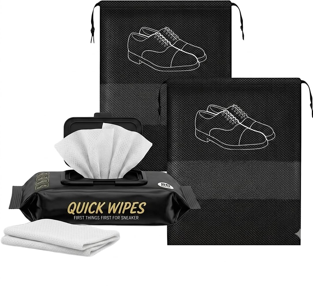 Premium Shoe Care Kit | 80 Shoe Cleaning Wipes + Waterproof Shoe Storage Bag | Sneaker Cleaning & Travel Protection Combo | Black-image-5