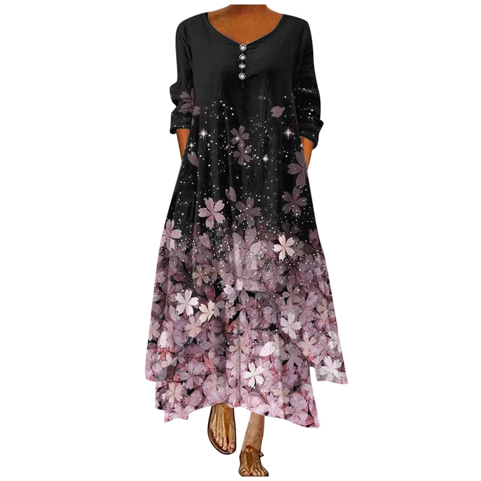 النساء يرتدين ملابس (بوهيميان بلس) بحجم (فلورال) طبعة (سمر بيتش) الطويلة مرتدية فستان (ماكسي) النسائي