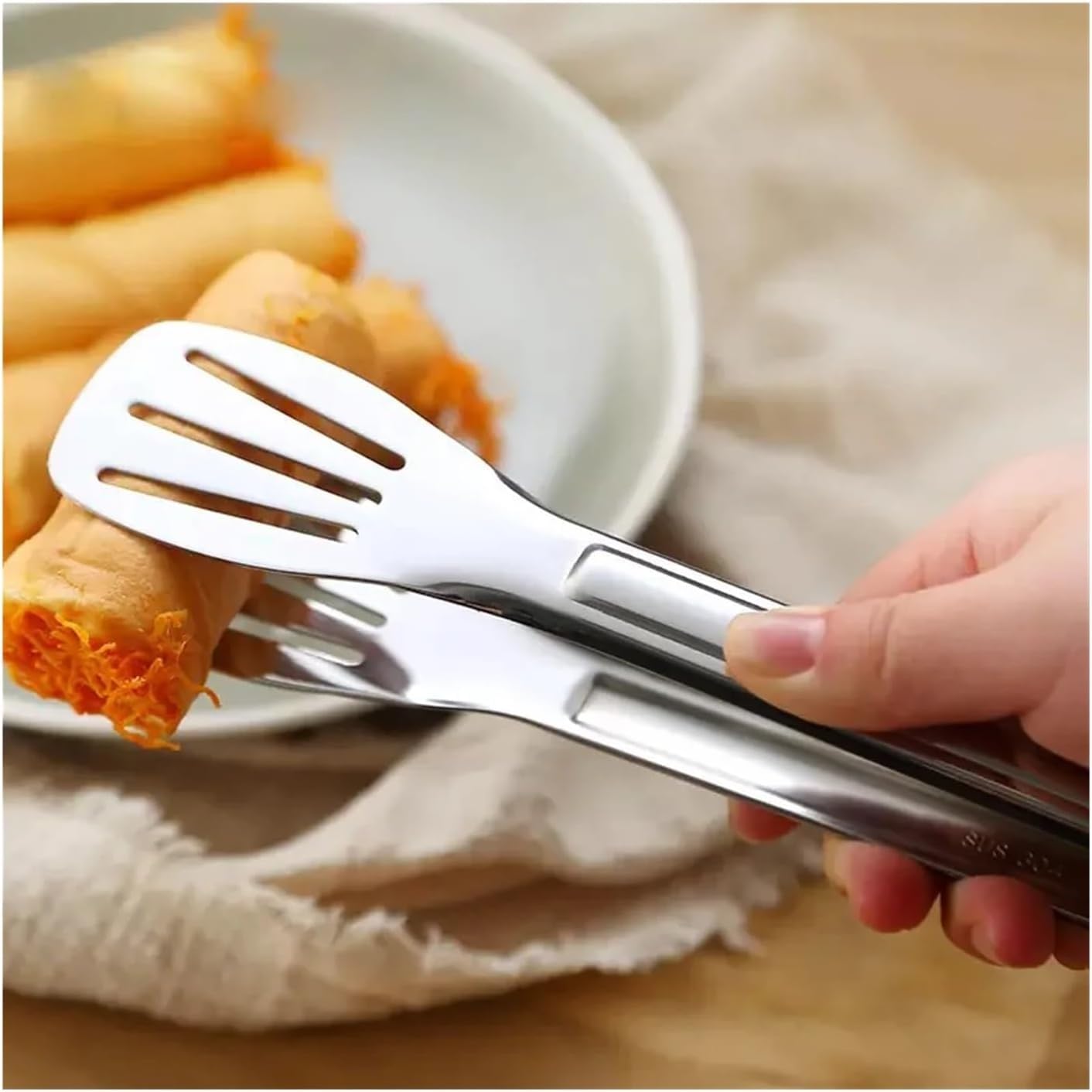 Juego de 5 pinzas de acero inoxidable para alimentos, utensilios de cocina para cocinar, bufé, postres, ensaladas y barbacoas, 14 pulgadas de largo, herramienta duradera de abrazadera anticalor