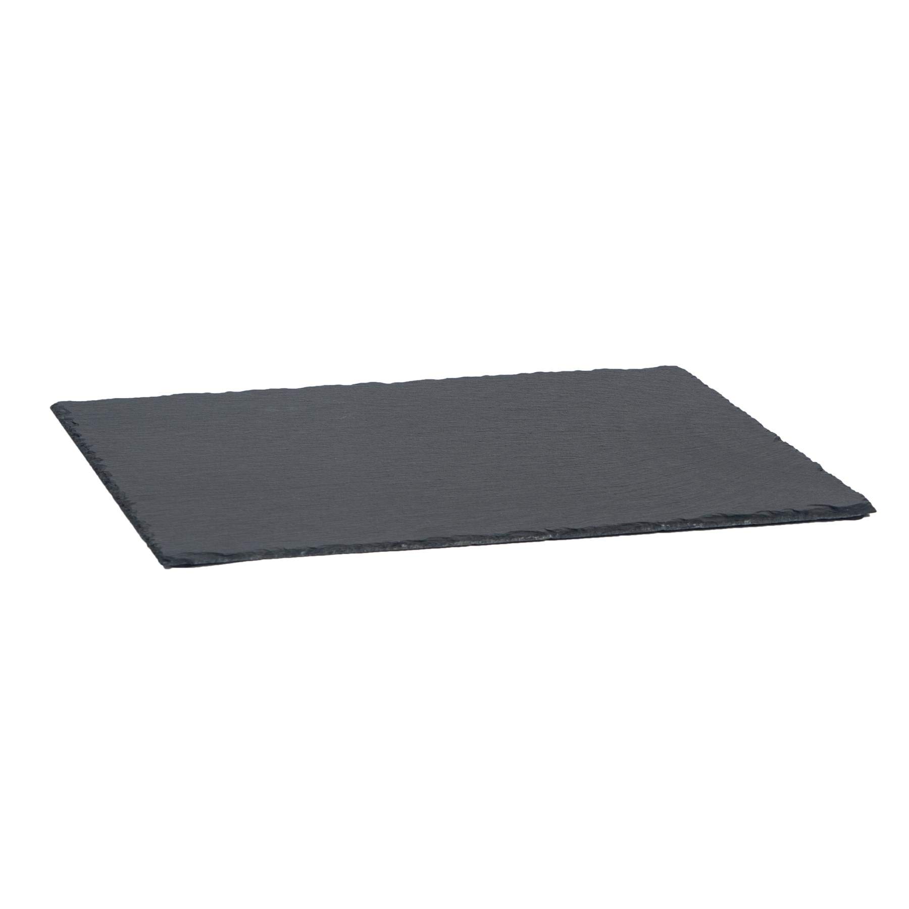 Argon Tableware Slate Serving Platter - Rectangle - 40 x 30cm - Black Natural Slate Rustic Raw Cut Serving Platter Fruit Savoury Placemat Cheese Board with Soft Padded Feet
