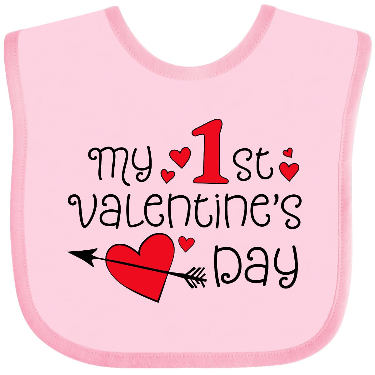 inktastic My First Valentines Day Red Hearts and Arrow Baby Bib Pink 2e282