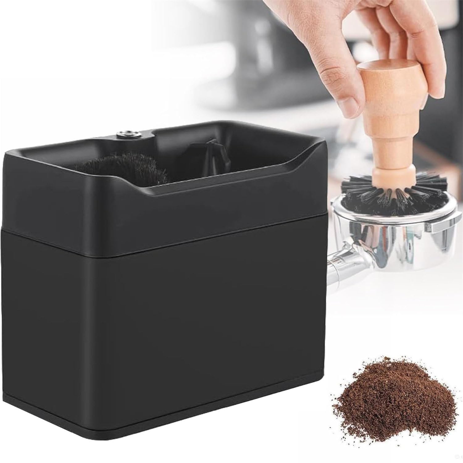 UORDBY Professional Auto Coffee Portafilter Cleaning Machine,Coffee Grounds Cleaning Machine,Barista Tools,with Dual Brush Heads,for 58mm & 51mm Handles Black
