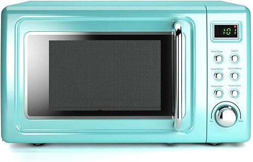 Miniatura 8 de Horno microondas retro, Safeplus de 0.7 pies cúbicos, microondas de 700 W con placa de acero laminado en frío, 5 micro descongelación y función de