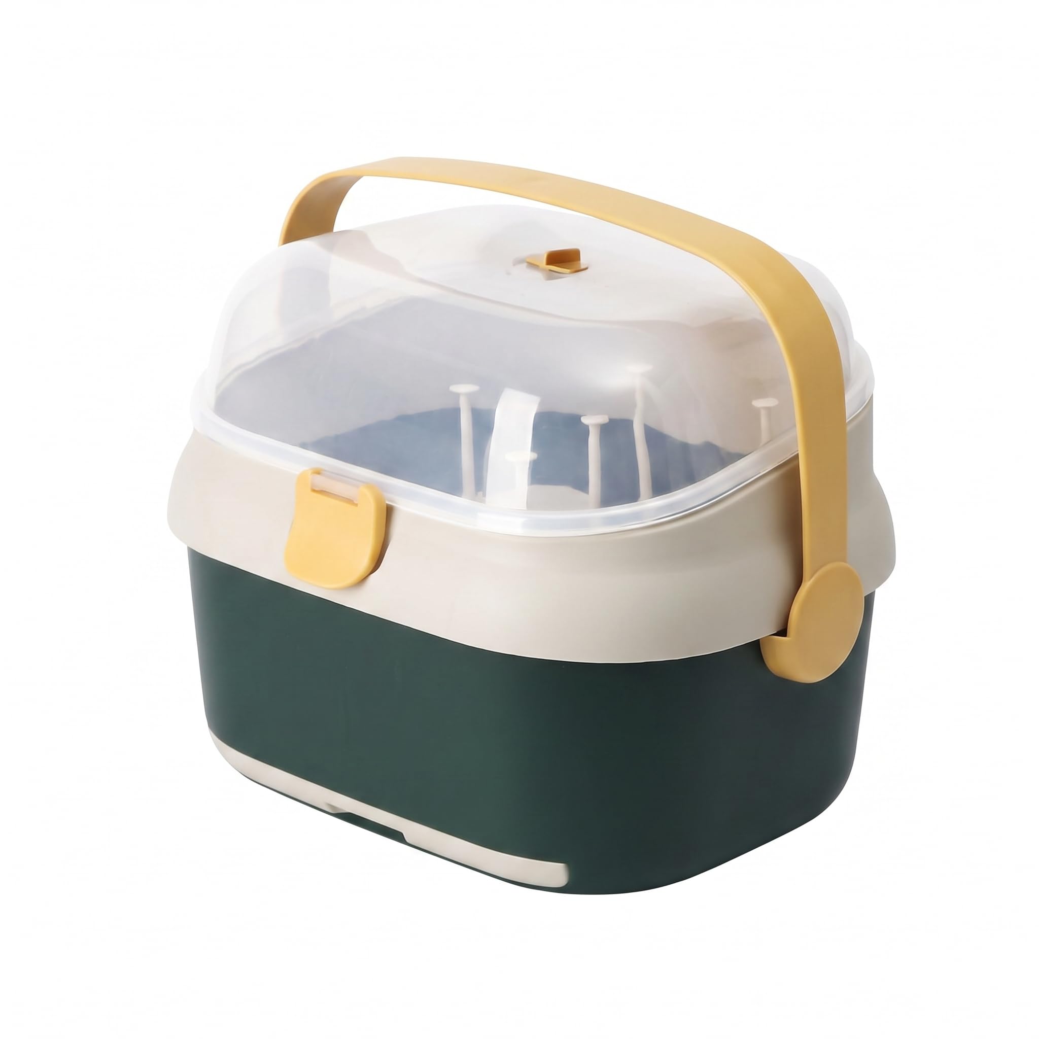 Culnflun Baby Bottle Storage Box, Detachable Drying Rack with Swivel Vent Dust Cover, Drain Tray & Portable Handle, Food Grade Plastic Nursing Bottle Organizer Container for Baby