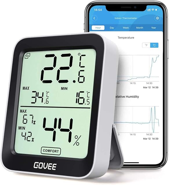 Govee Room Thermometer Hygrometer, Bluetooth Digital Indoor Temperature Humidity Sensor with Smart Alert and Data Storage, for Baby Home Cellar