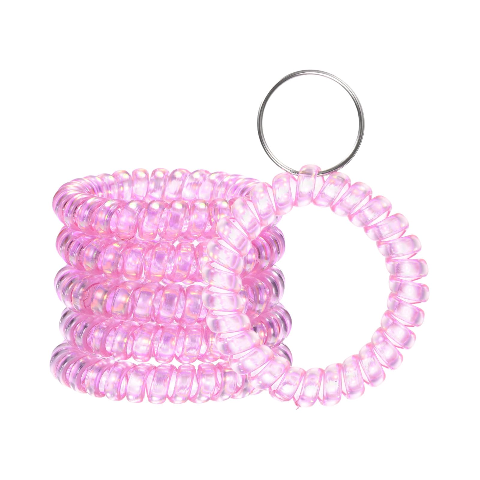 M METERXITY 6-Pack Wrist Coil Keychain Wristlet, 2 Inch Plastic Spiral Spring Flexible Stretchable Wristband with Steel Key Ring for Outdoor Sports/Pool/Gym, Key Bracelet Holder [Purple]