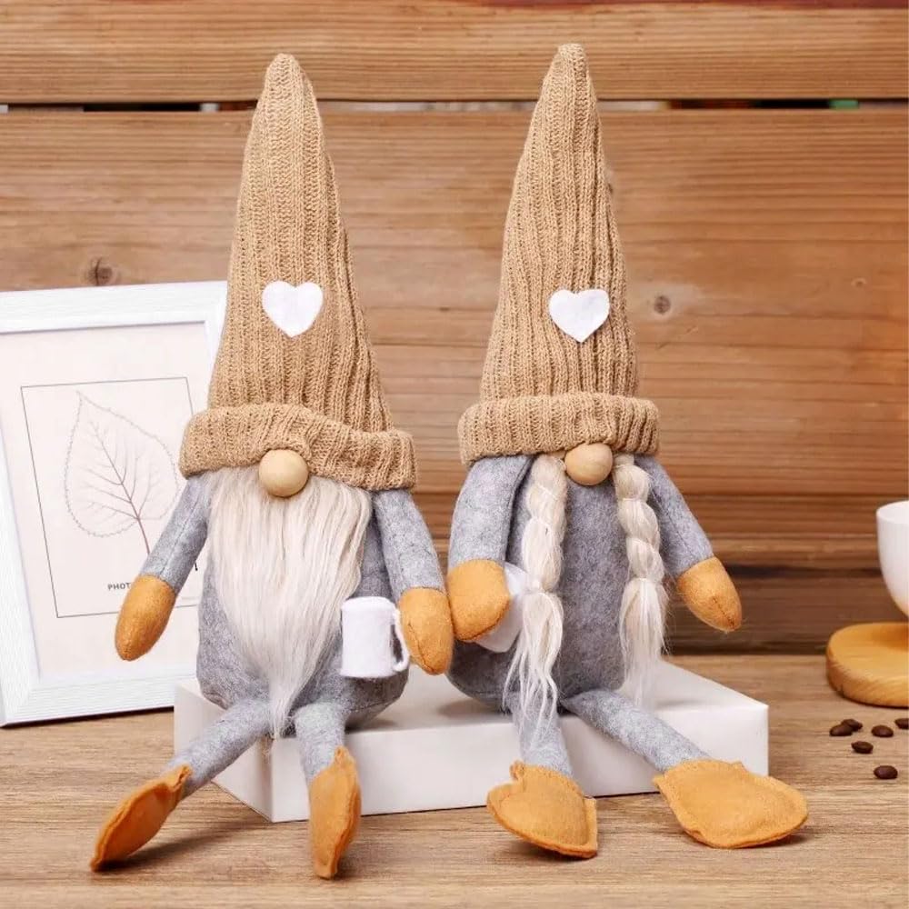 XEERUN 2PCS Coffee Gonk Gnome Plush, Coffee Gonks Decor, Handmade Coffee Bar Gnomes Decor, Christmas Gonks for Coffee Bar Home Kitchen Shelf decor, Gonk Gifts for Women, Coffee Lover (Brown)