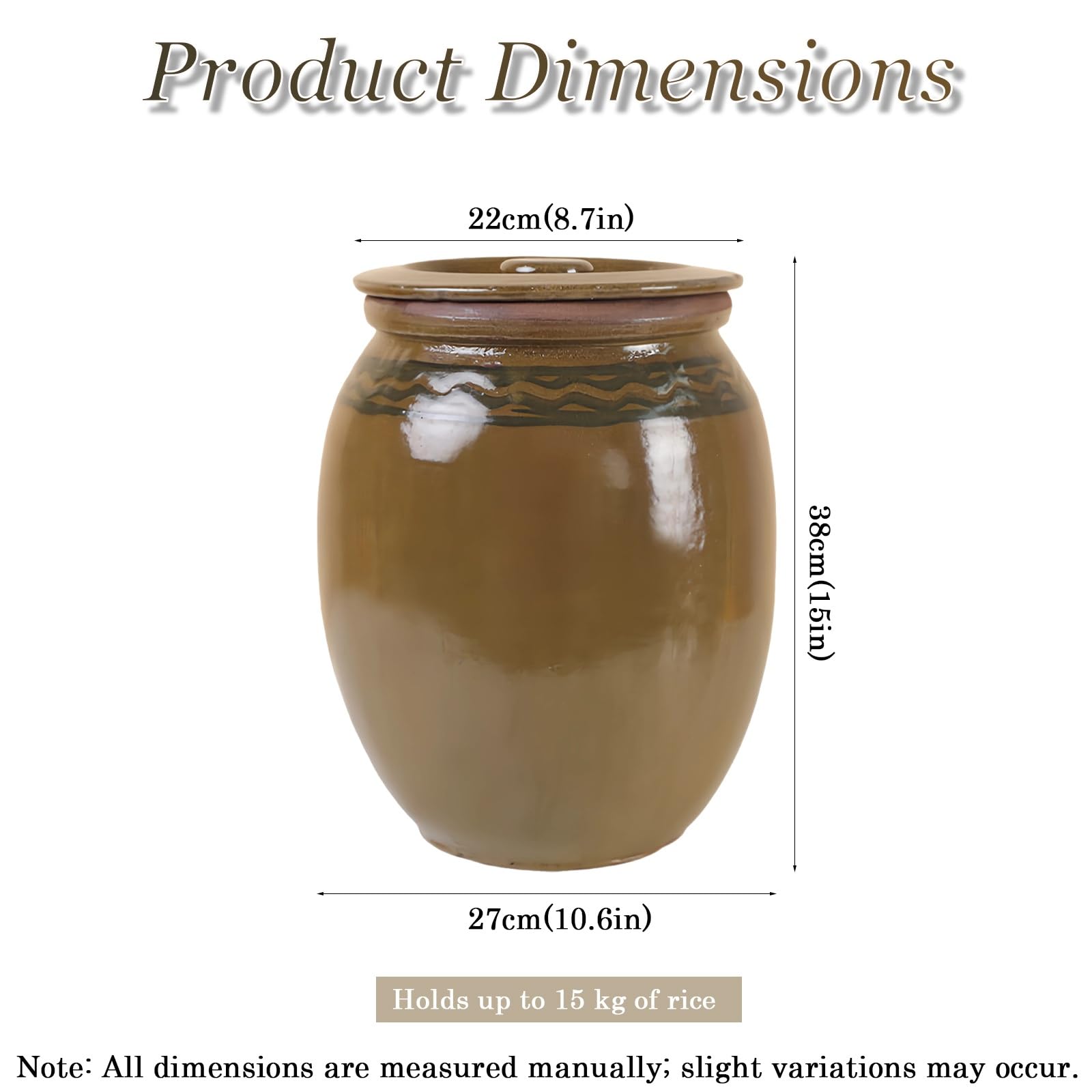 Vaso conservazione riso ceramica smaltata coperchio,vaso argilla vintage | Vaso terracotta totalmente smaltato senza piombo con coperchio pesante ermetico(27*38cm)