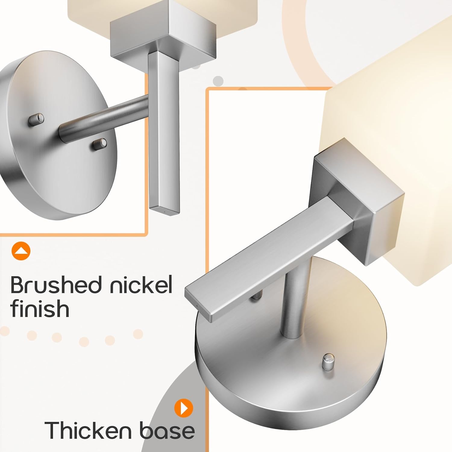 Bathroom Light Fixtures Brushed Nickel Vanity Light with White Frosted Glass Shade, Wall Lamps for Mirror Kitchen Bedroom Porch, 2 Pack T002BR-L1-P2