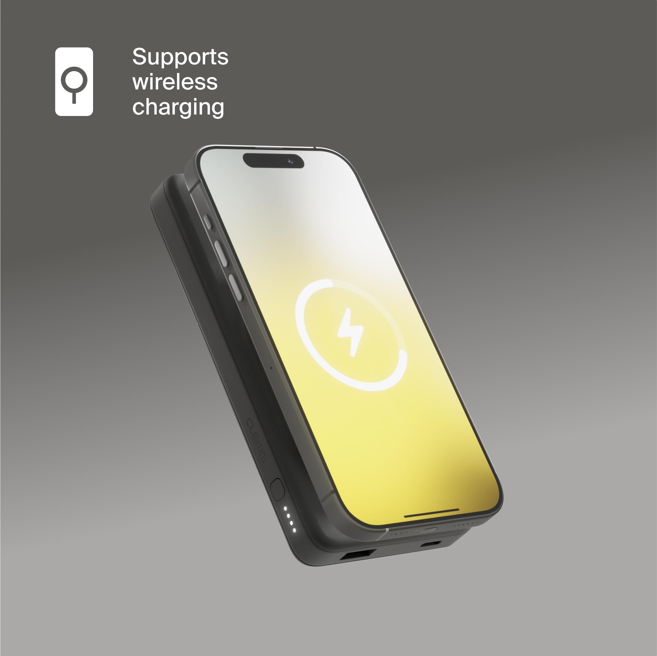 Clemm Cargador inalámbrico portátil de 10 K mAh de doble puerto (USB-A, USB-C) cargador de carga rápida para iPhone 16/15/14, Samsung Galaxy, iPad, Google Pixel y más, grafito