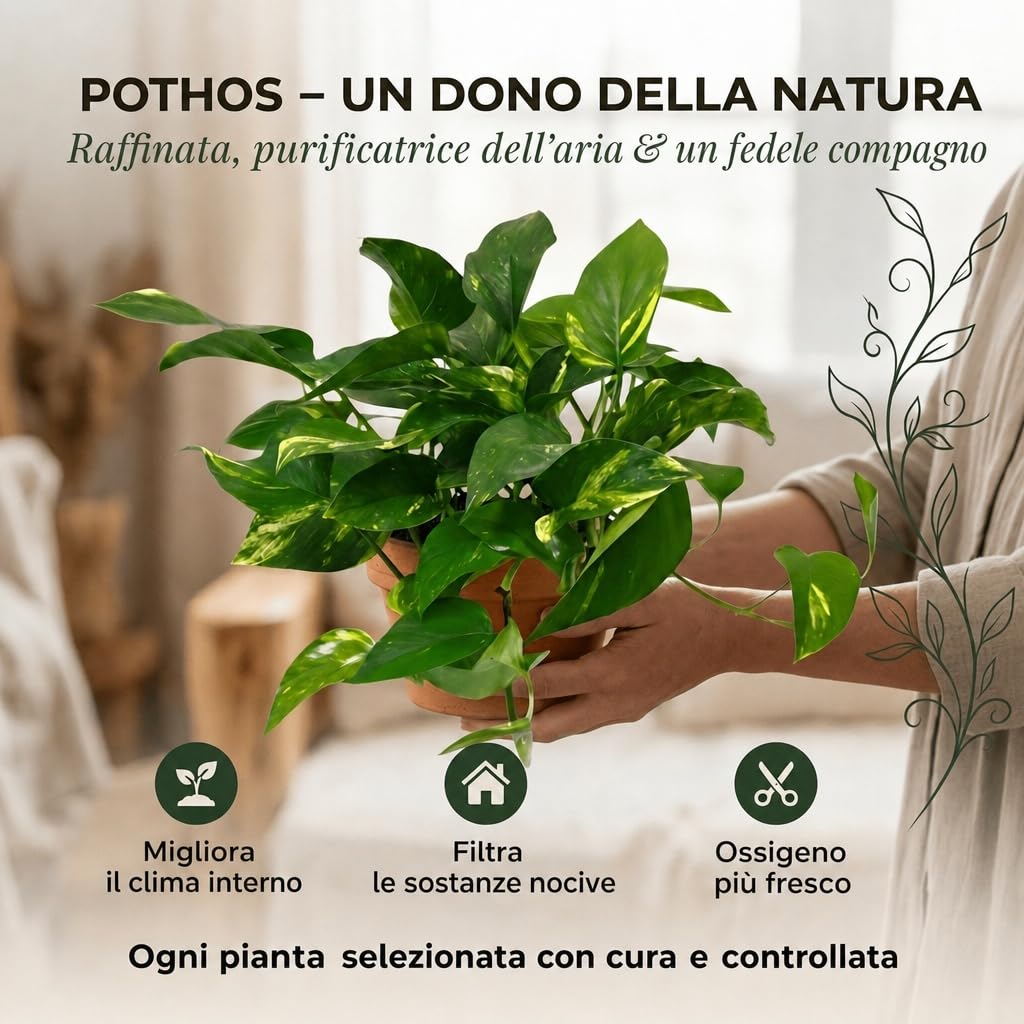 Pflanze Plus | Potos (Epipremnum aureum) | Lotto da 5 piante con vaso in zinco | Pianta da interno facile da curare