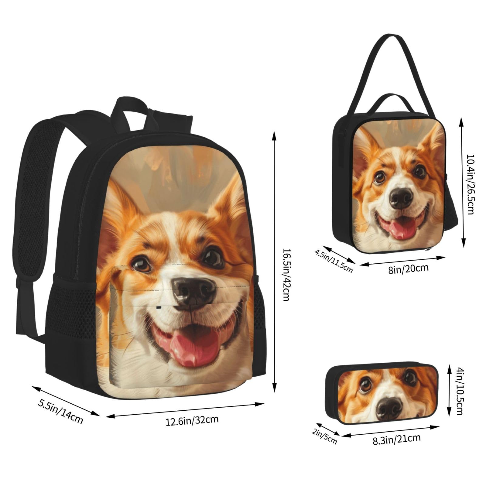 Zaino, borsa portapranzo, astuccio, set da 3 pezzi, per lavoro e