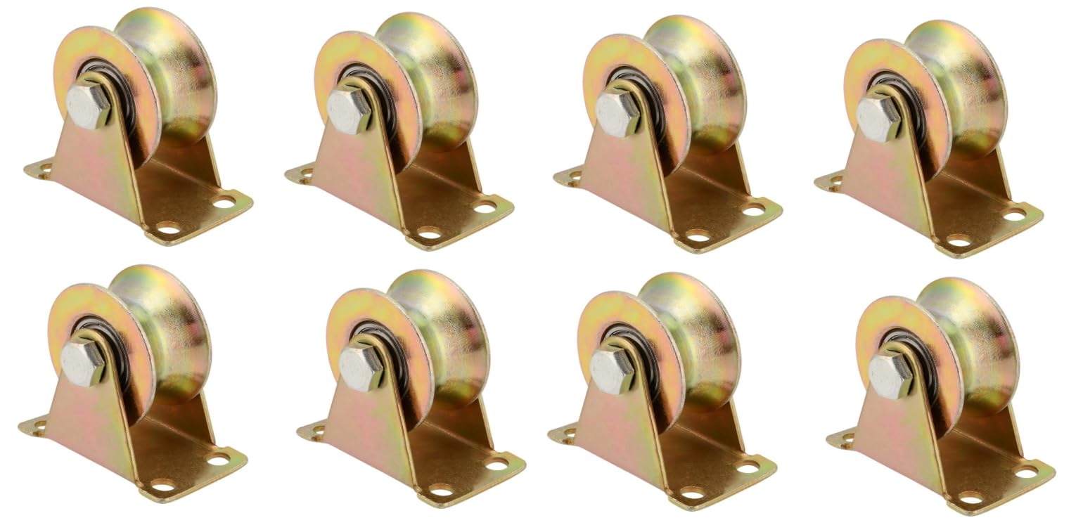 CBW KC Hardware Stainless Steel U-Groove Wheel Pulley, Sliding Gate Rollers with Brackets, Rolling Gate Wheels, Heavy Duty Rigid Rollers for Inverted Track- 2 Inch, Load Capacity 660 LB, Pack of 8