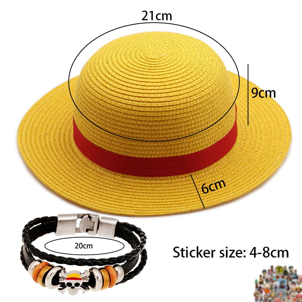 YouU Straw Hat Anime Jewelry Rufy Bracelets Summer Outdoor Travel Cosplay Costumes accessories3 pcs, Red, 51cm x 8.3cm x 10cm - Image 2