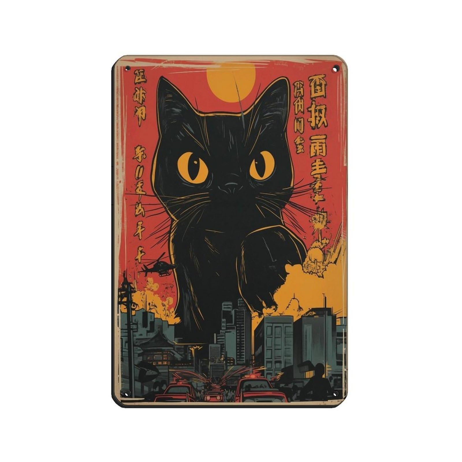 Retro Comic Style Cat Art Poster, Retro Poster Metal Tin Sign Chic Art Retro Iron Painting Bar People Cave Cafe Family Garage Poster Wall Decoration 8x12inch(20x30cm)