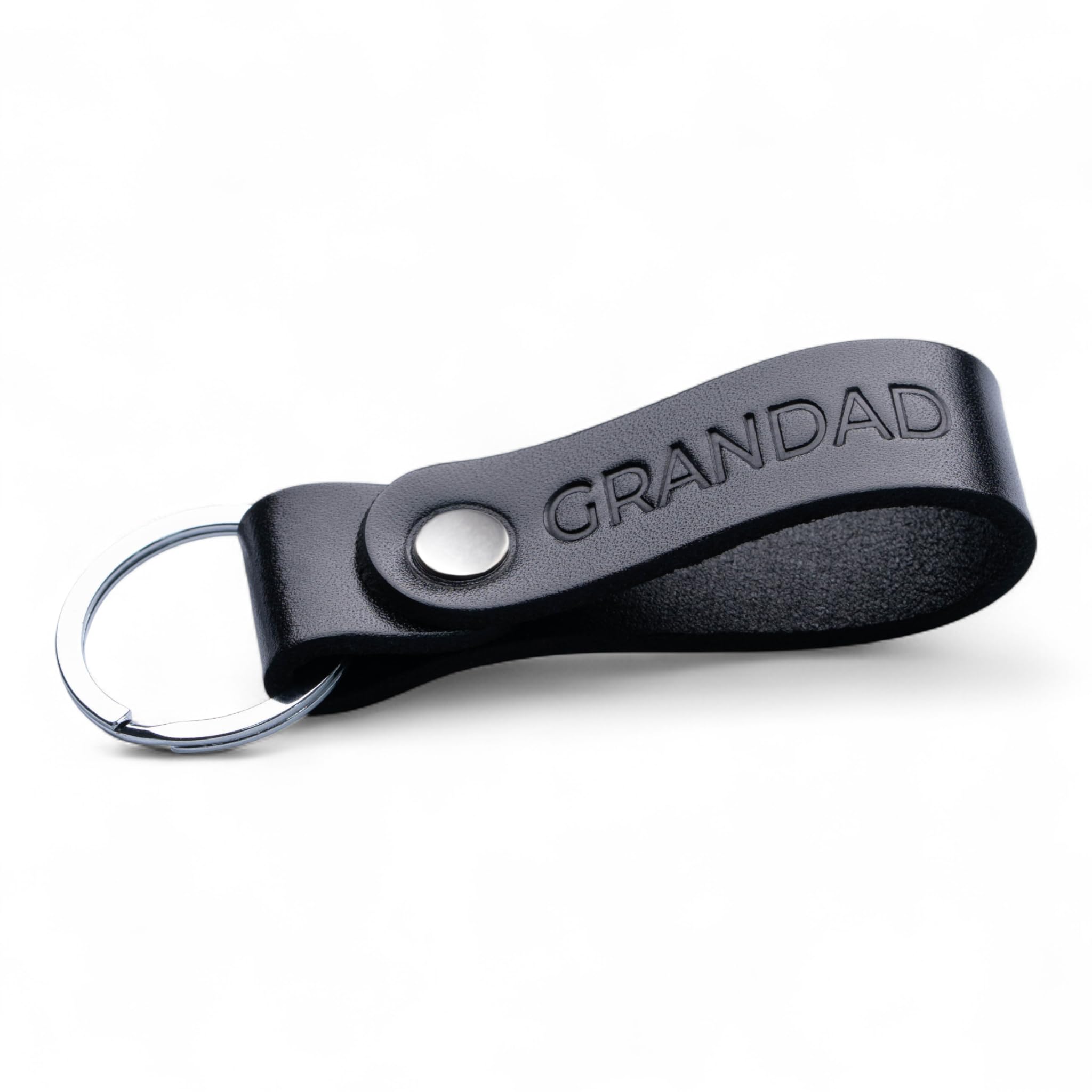 MAGOR Leather Full Grain Keyring for Men and Women, Personalised Keychain for Car or Home Keys, Elegant Black Key Ring with Hot Embossed Design, Premium Gift for Him Her Dad Husband (GRANDAD)