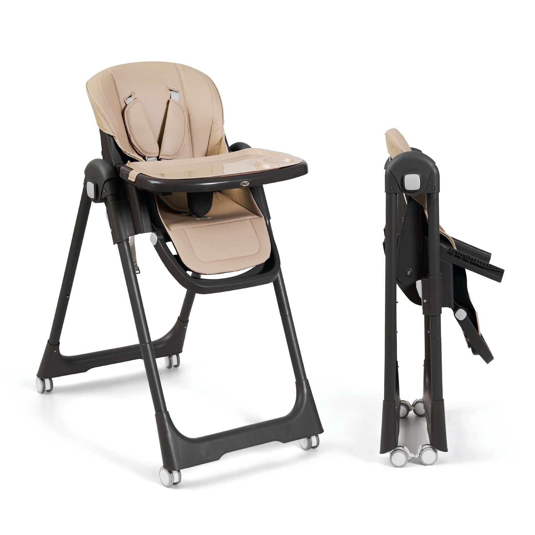 MS BabyWorld – Siège-bébé évolutif Tasty | 7 positions de hauteur et 3 de réclinaison | Plateau amovible et repose-pieds réglable | Portable, pliable, jusqu'à 3 ans (Sable)
