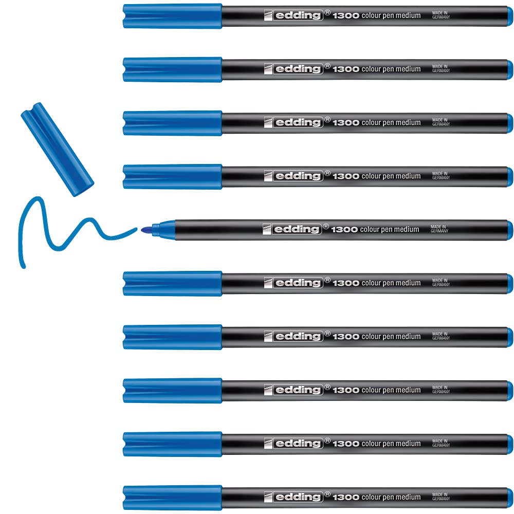 edding 1300 colour pen medium - light blue - 10 pens - round nib 2 mm - felt pen for drawing and writing - felt pen for school, mandalas, bullet journals