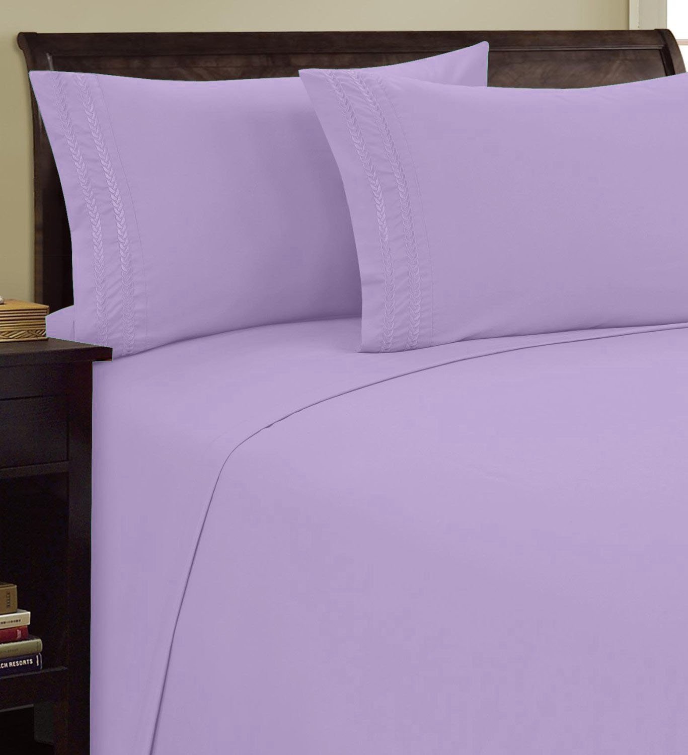 Elegance Linen1500 Thread Count CHAIN DESIGN Egyptian Quality Luxurious Silky Soft WRINKLE & FADE RESISTANT HypoAllergenic 4 pc Sheet set, Deep Pocket Up to 16" - Queen Lilac