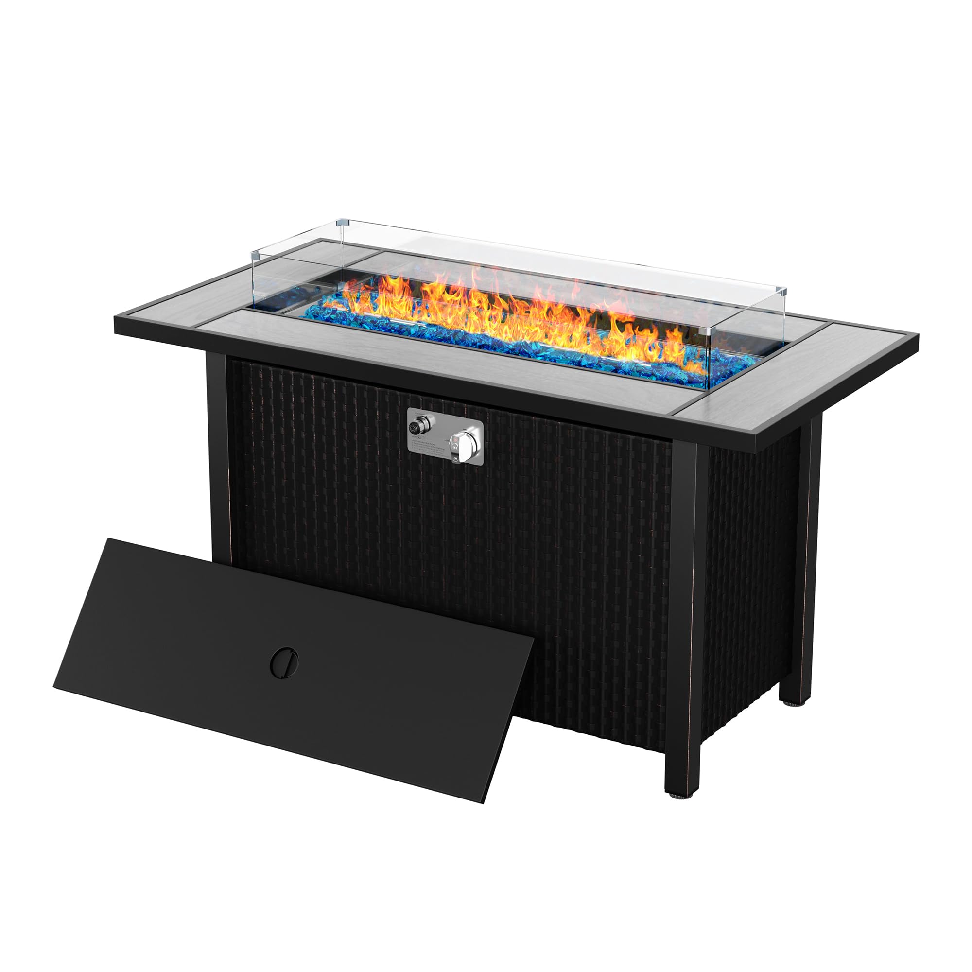 Shintenchi 45 Inch Propane Fire Pit Table with Glass Window Protector