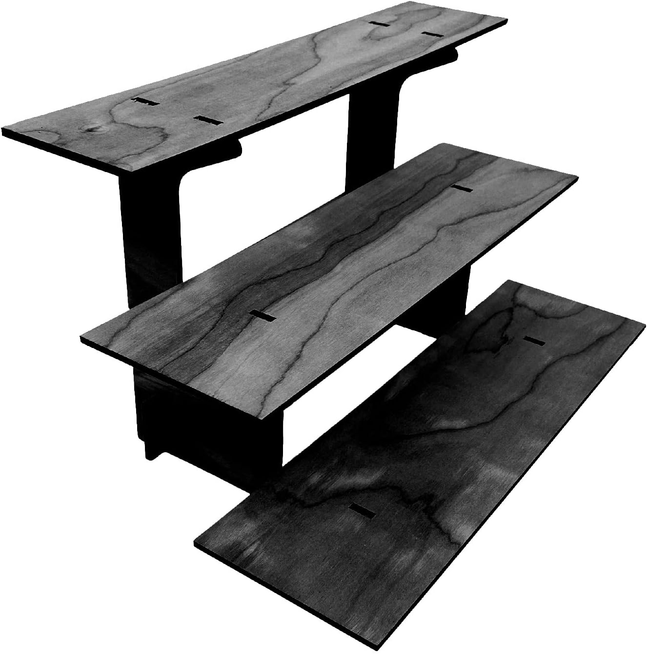 Torched 3-Tier Ebony Straight Retail Table Display Stand with Shelves for Products - Portable | 3 Step Straight Display Rack for Retail Table Top, Counter Top, Craft Shows, Farmers Market, Tradeshows