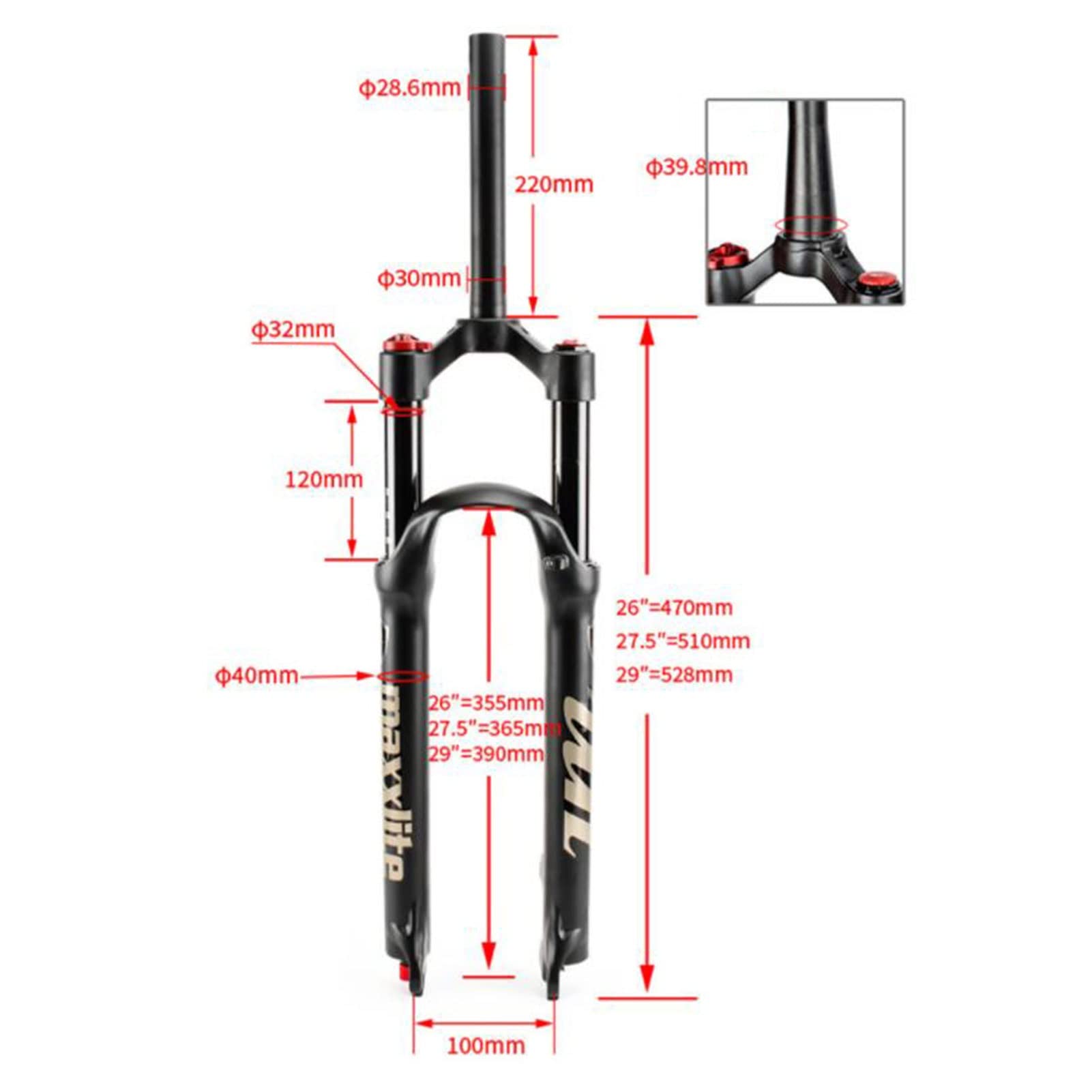 Fourche Avant pour VTT, débattement de 120 mm, Alliage d'aluminium, Amortisseur à Ressort, Accessoires de Suspension à air pour vélos 26/27,5/29".