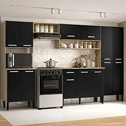 Cozinha Completa Arizona Plus com Armário e Balcão Carraro - Carvalho/preto