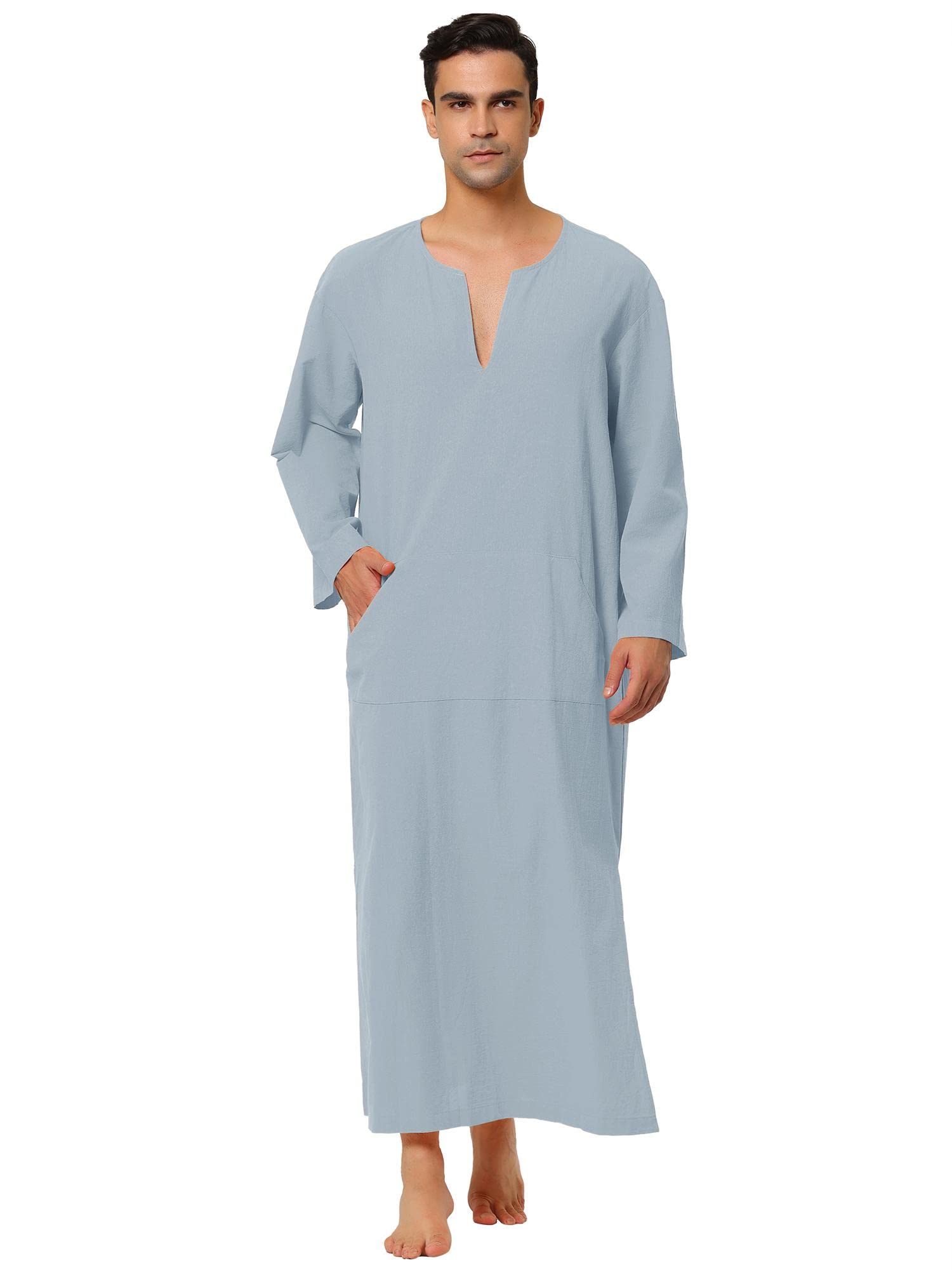 Lars AmadeusMen's Nightshirt Cotton Sleep Shirt V-Neck Side Split Long Gown with Pocket