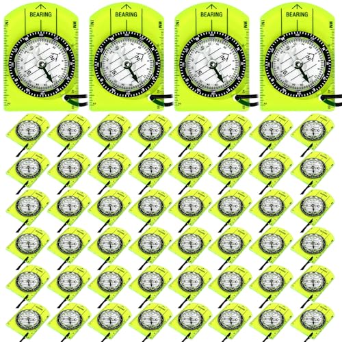 50 Pack Orienteering Compass Bulk Advanced Baseplate Compass, Yellow