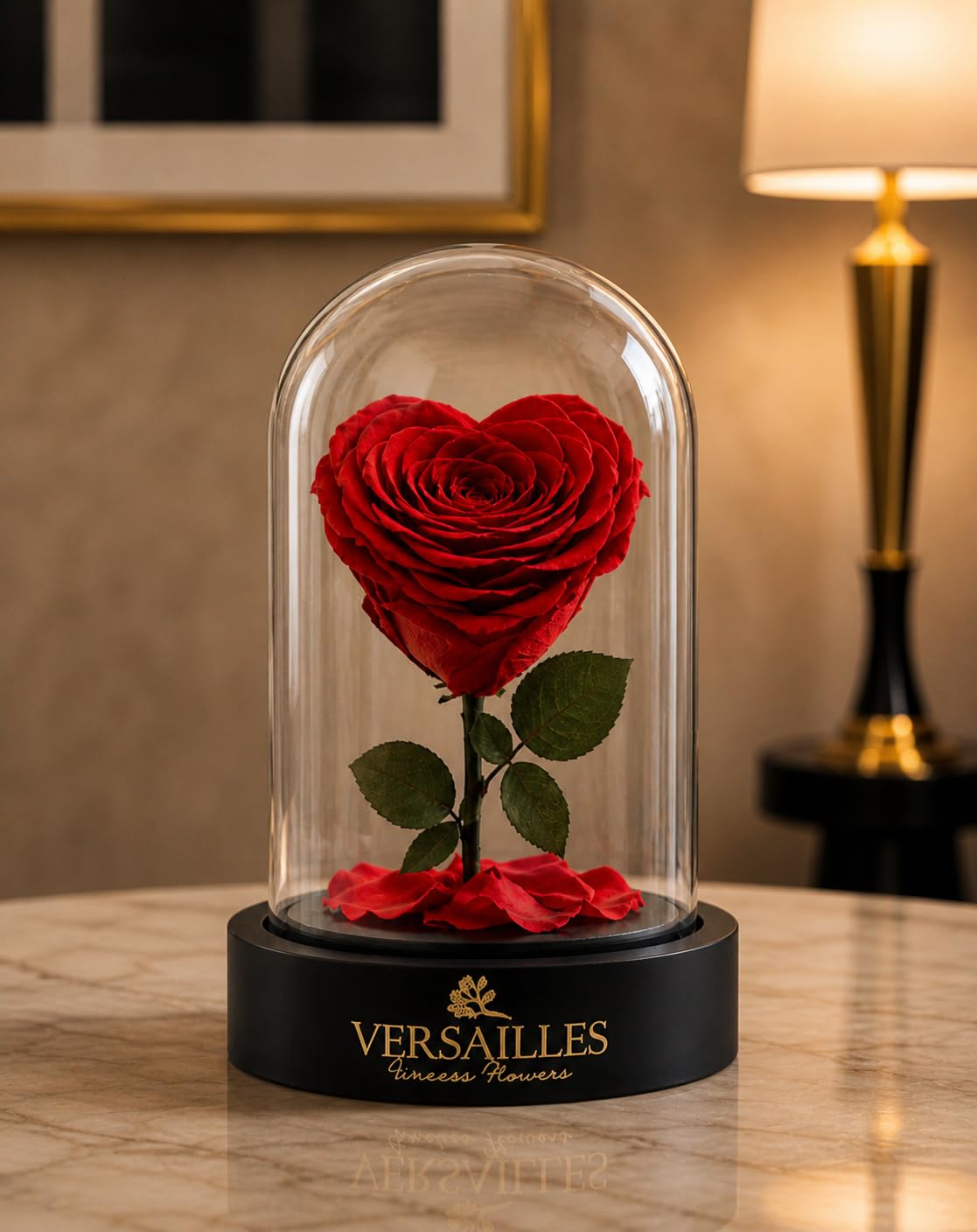 Versailles Preserved Heart Rose in Glass Dome | Eternal Red Rose on Black Base | Romantic Infinity Flower Décor | Valentine’s Day, Anniversary-image-24