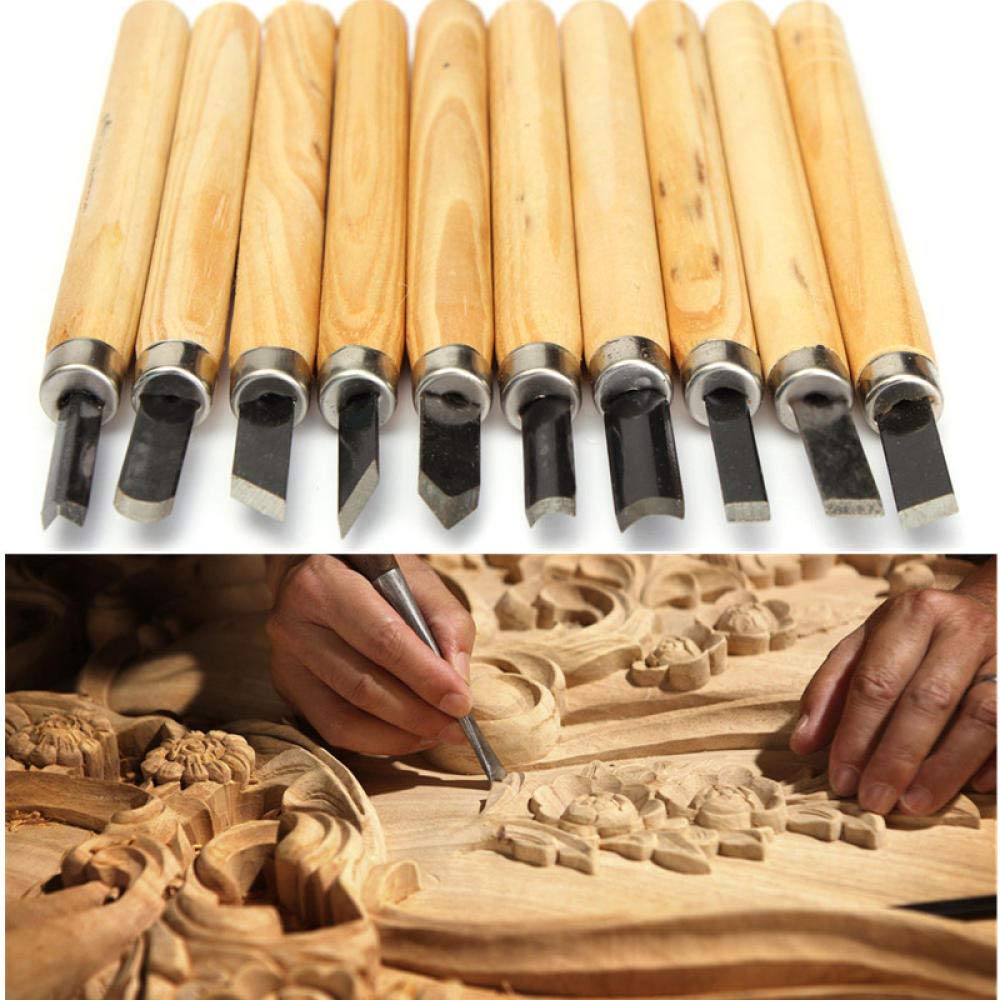 Narzędzia Rzeźbiarskie Dłuta Do Drewna Narzędzia Rzeźbiarskie Dłuto 10 Sztuk Manual Drewno Carving Hand Dutór Zestaw Narzędzi Dłuta Zestaw Wysokiej Stali Węglowej Stolarzy Drewna Dłuto Z Drewnianą Rąc