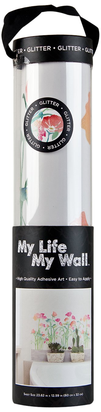 Die Cuts With A View Wall Art Flower Garden Peel & Stick, Glitter, Small, Pink/Blue/Green