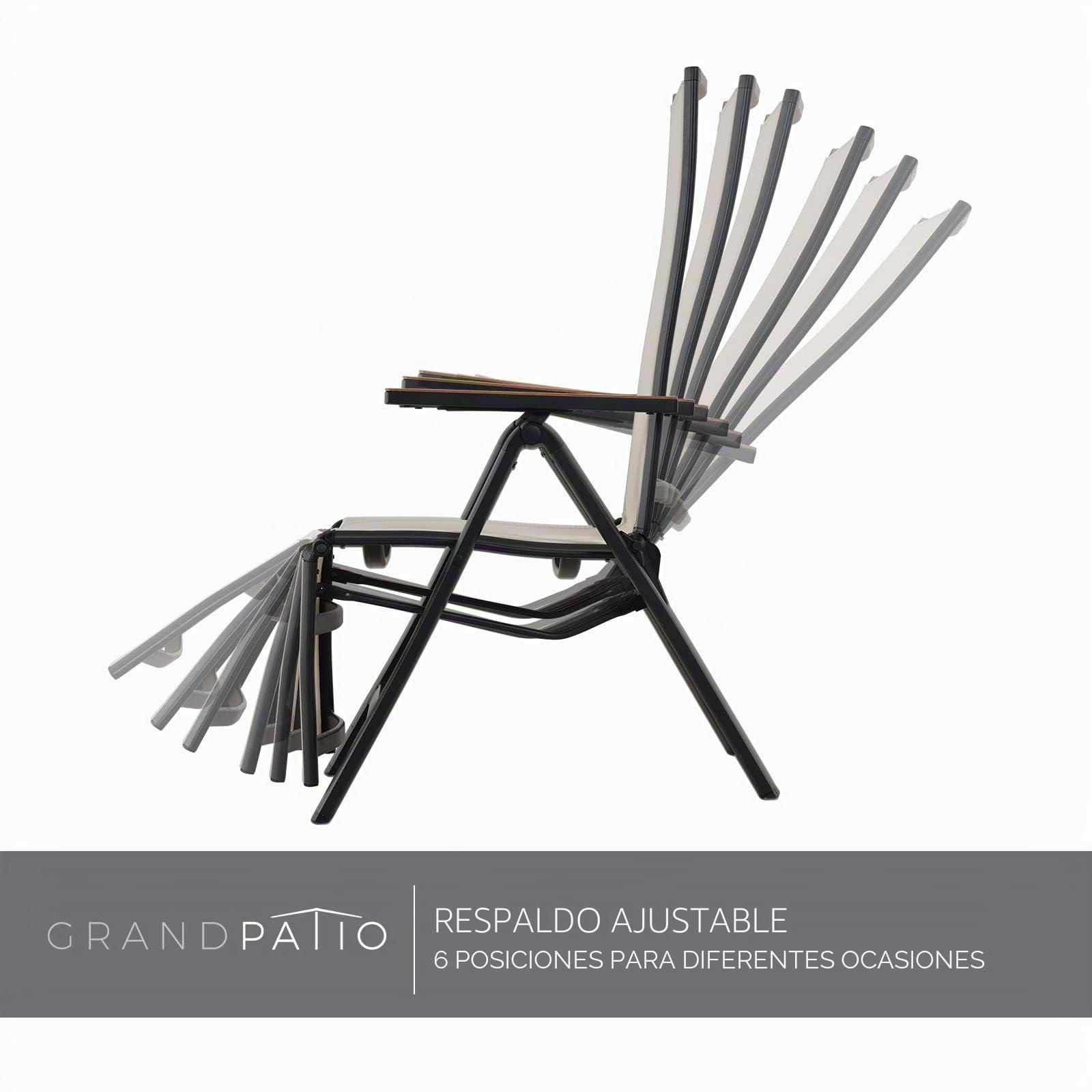 Grand patio Silla Plegable con Reposapiés, Silla Reclinable de Aluminio, Ligera, Respaldo Alto Ajustable de 6 Posiciones, Textil, Tumbona de jardín para Interiores, Exteriores (Beige)