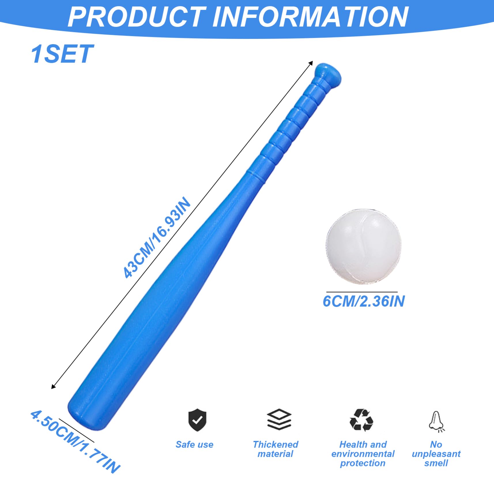 Mazza da baseball in plastica, mazza da baseball per bambini, set in plastica e palline da 17 pollici, giocattoli pratici leggeri per esercizi per bambini per giochi di sport all'aperto al coperto