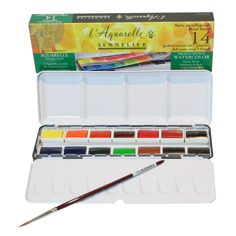 Sennelier - Aquarellfarbe - Set mit 14 ganzen Naepfchen