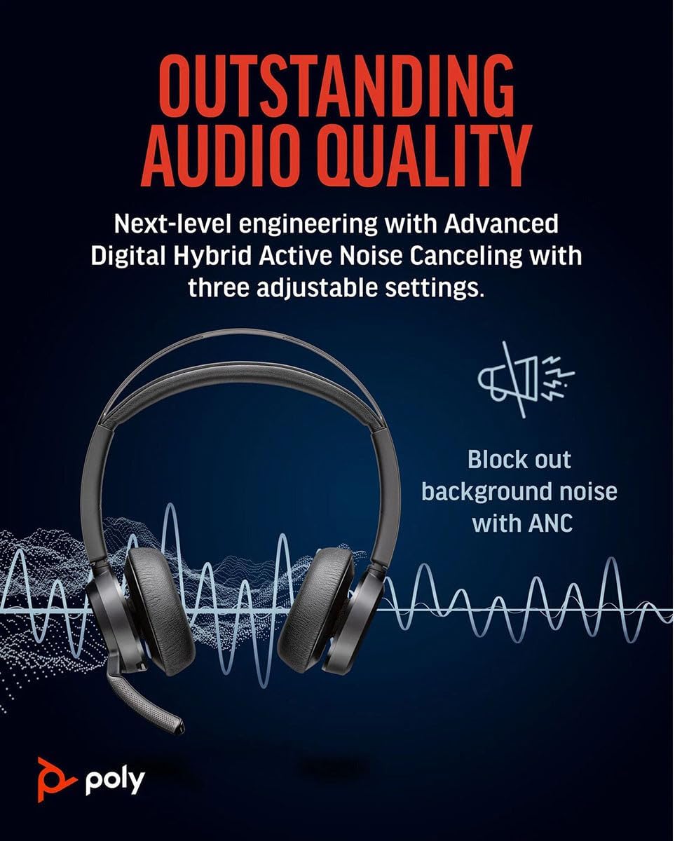 Poly Voyager Focus 2 USB-C-C Headset +USB-C/A Adapter + Charging Stand