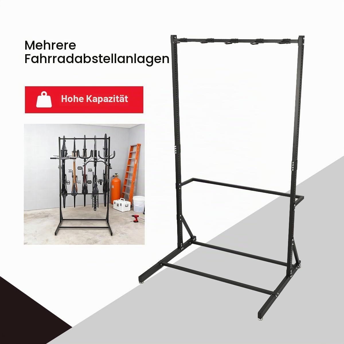 Fahrradständer Für 5 Fahrräder Belastbar bis 136kg, Höhenverstellbar Rennrad Ständer für Zuhause Fahrrad Ständer Halter Indoor Garage Keller Lagerung im Freien Montageständer, 117x94x205cm