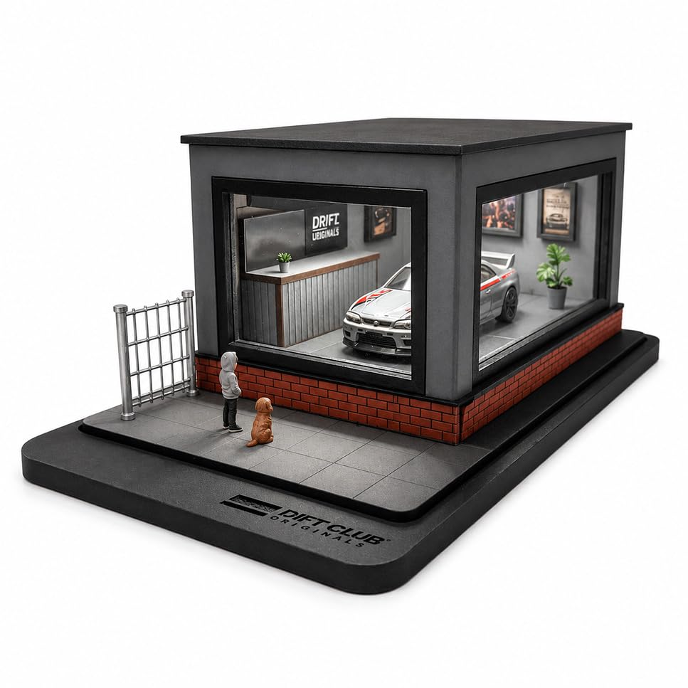DCO Dream Car Diorama Garage for 1:64 Diecast Cars | Desktop Car Display Unit, LED Light, Miniature Showroom, Collector Garage Studio Model, Includes Accessories-image-15