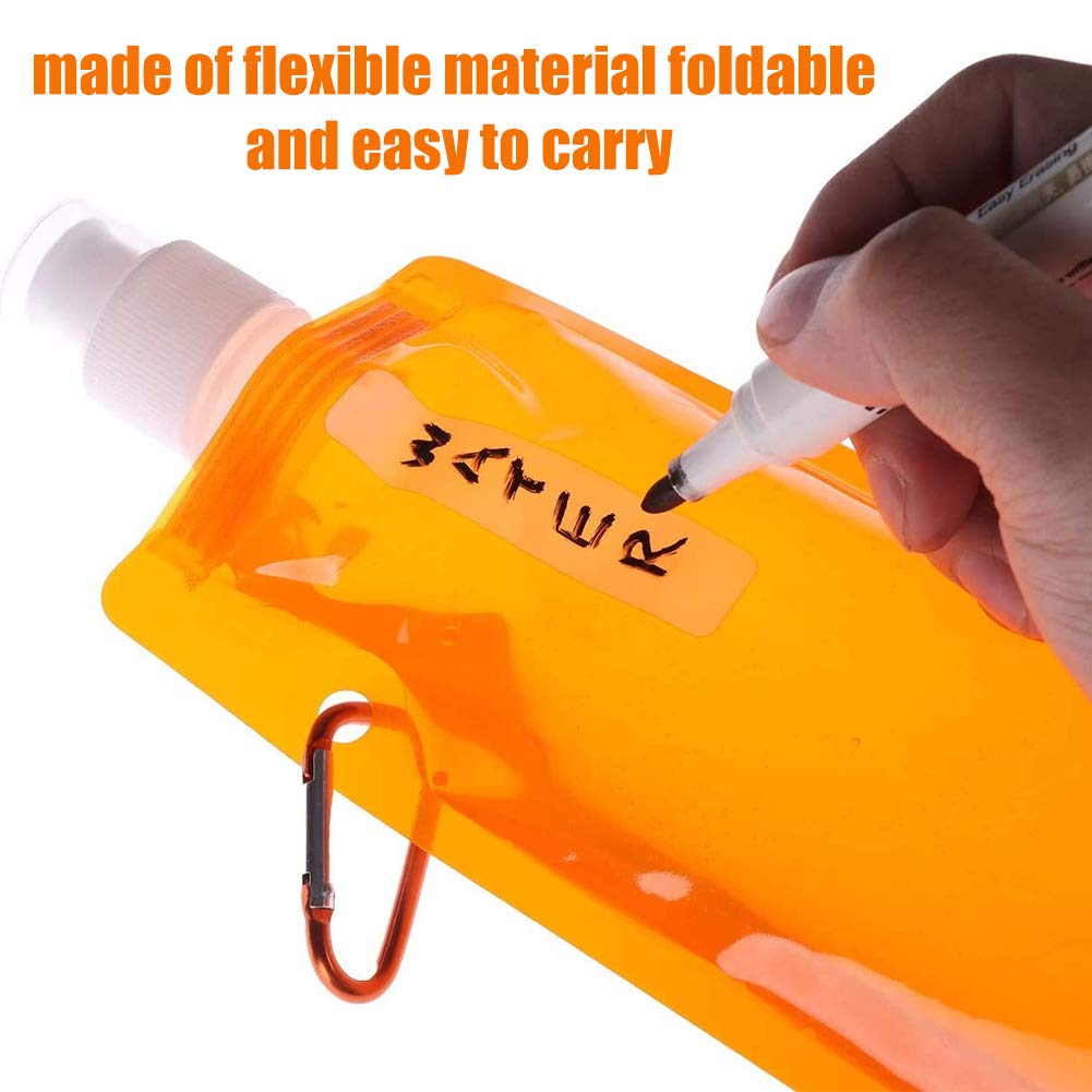 6 Stück Faltbare Trinkflaschen – 480 Ml, 6 Farben, Mit Metallklammer, Auslaufsicher, Für Sport, Radfahren & Outdoor