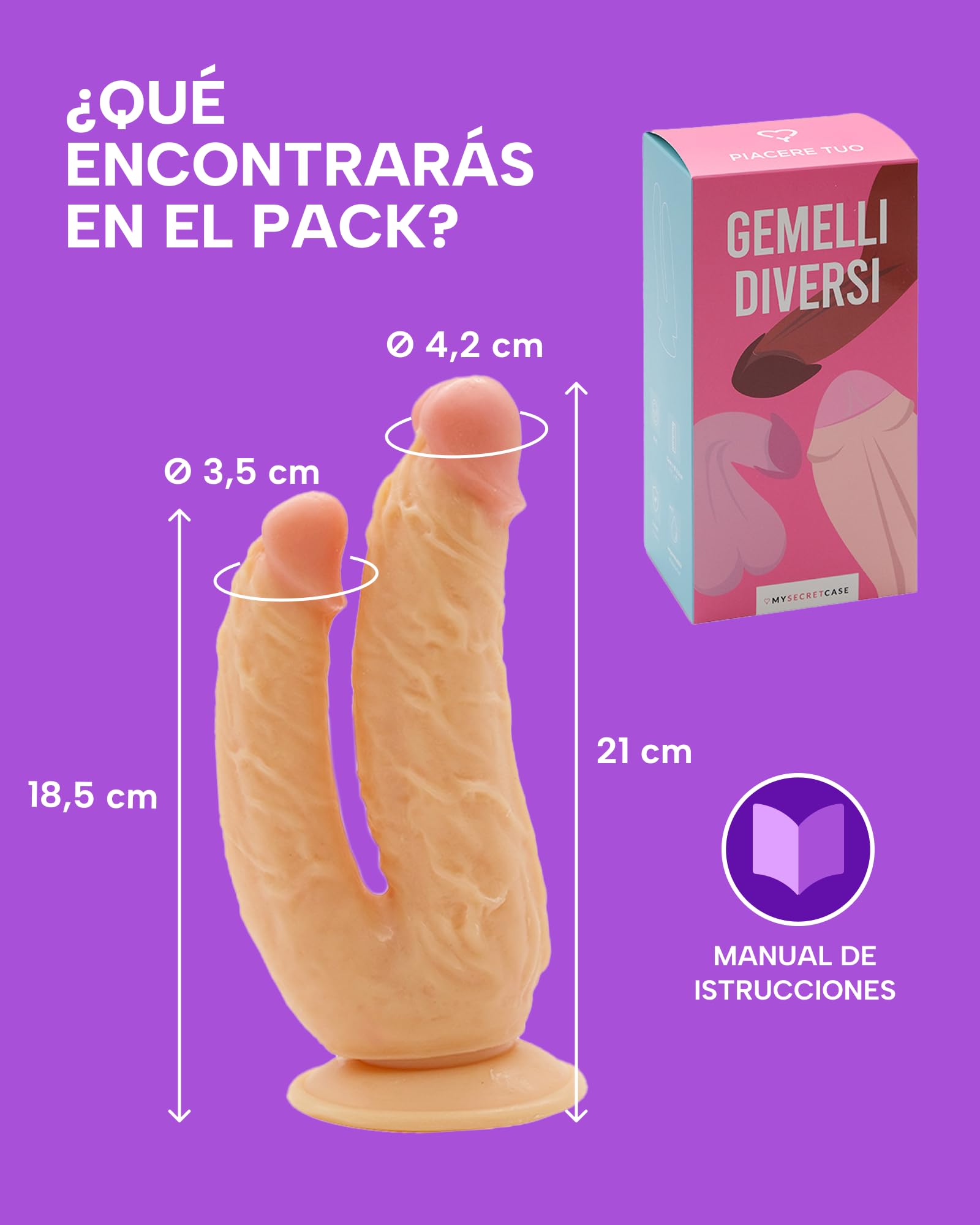 MySecretCase Consolador Doble 18,5cm y 21cm Consoladores con Ventosa Penes Realistas Hombre Penes de Goma Dildo Doble Penetración Dildos Anales y Vaginales Compatible Arnés Strap-on Juguetes Sexuales