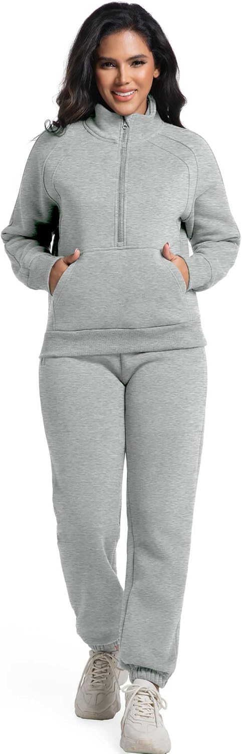ANOTWENER Women's Sweatsuits Jogging Suits 2 Piece Outfit Tracksuit Half Zip Lounge Sets with Pockets - Image 3